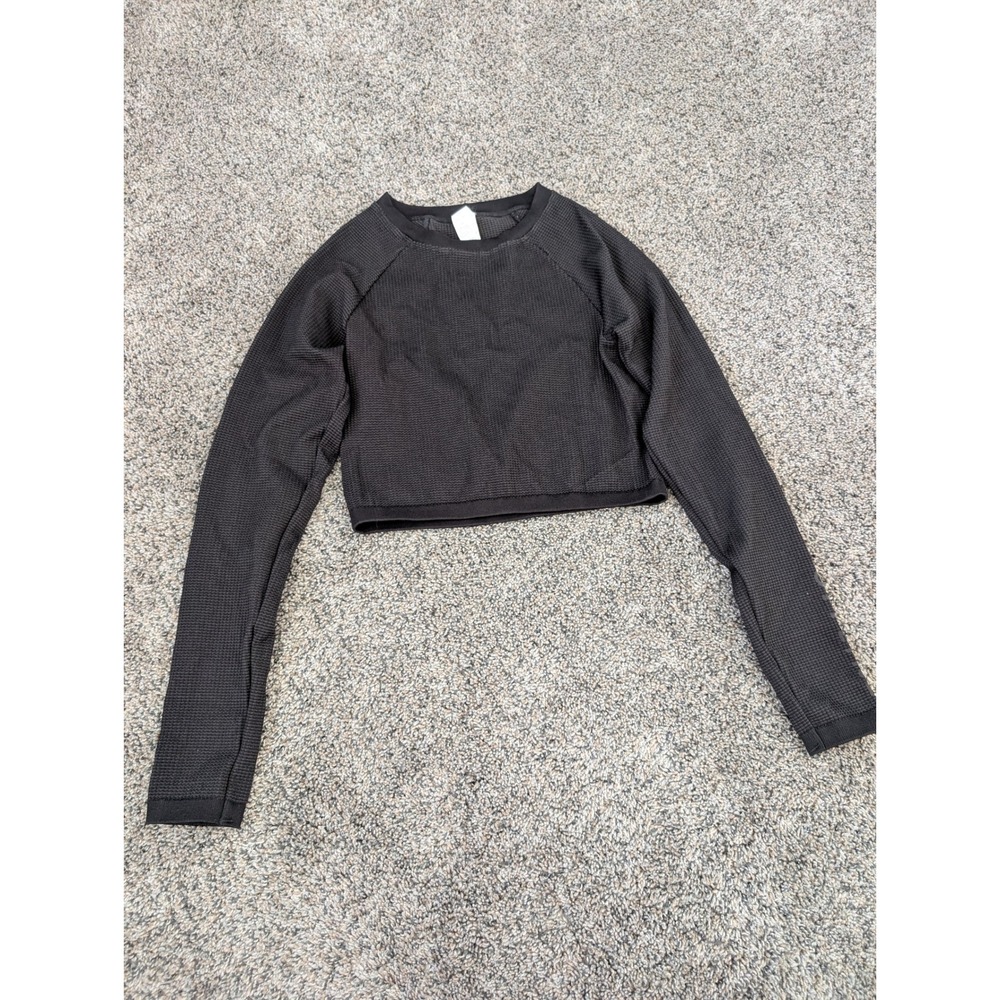 OFFLINE by Aerie‎ Womens Black Waffle Knit Cropped Long Sleeve Top S/P 1494